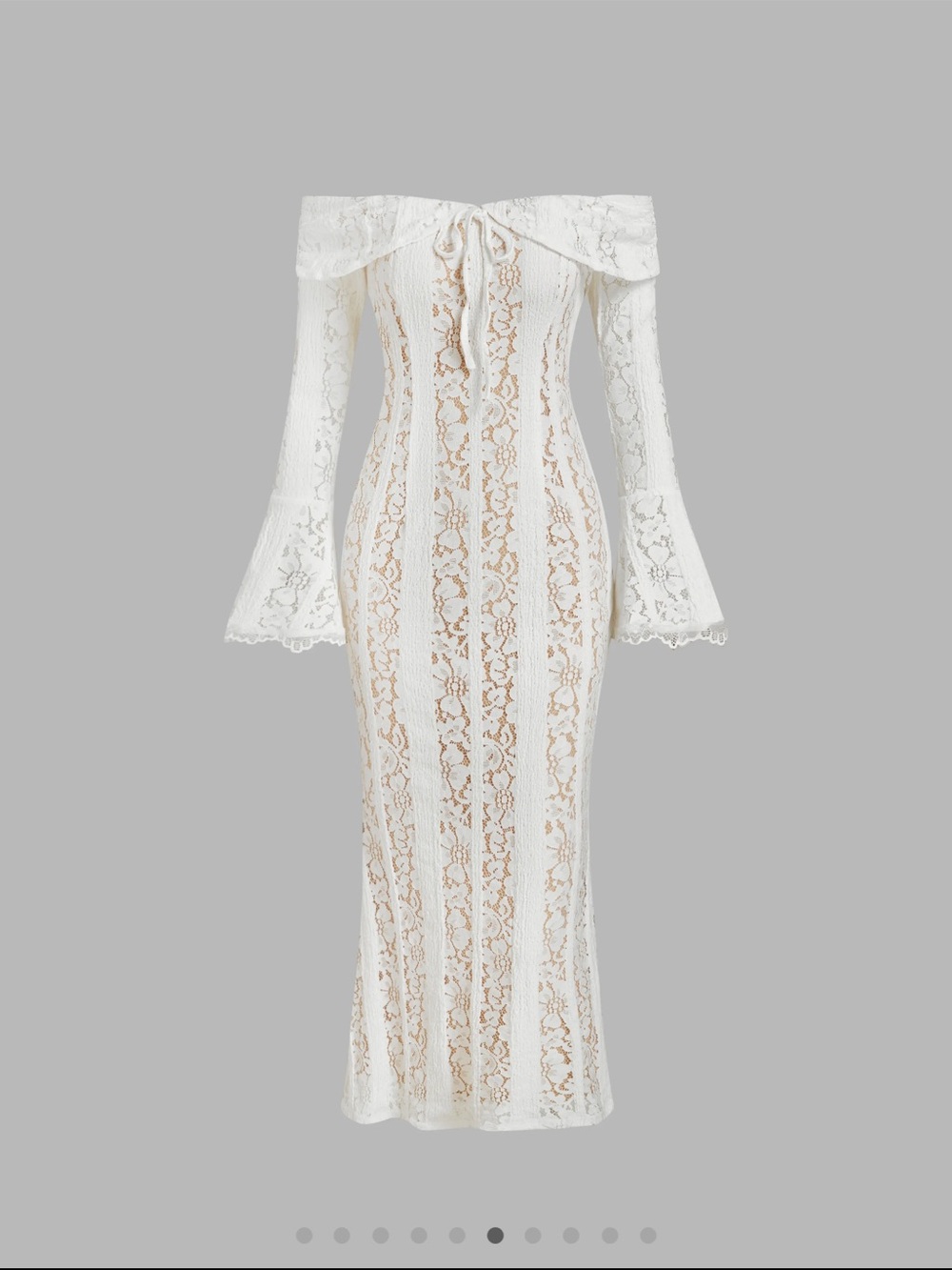 Cider Off-Shoulder White Lace Long Sleeve Midi Dress